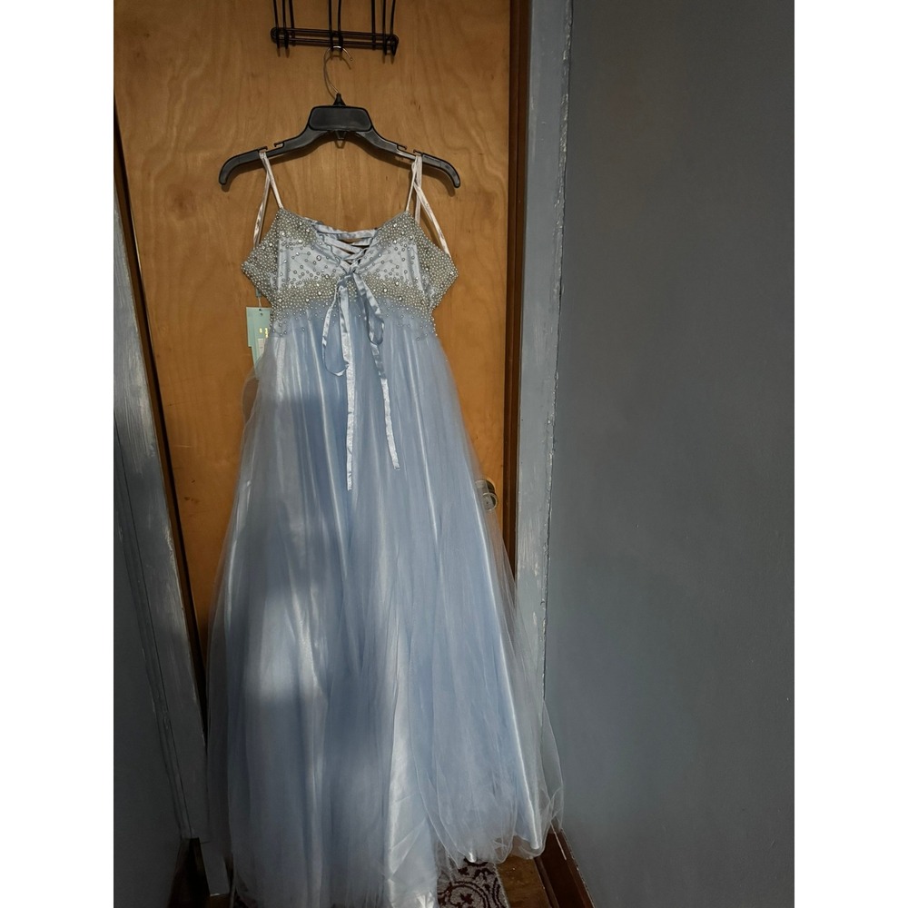 Fabuluxe Couture Limited Edition Blue Beaded Tulle Prom Dress Corset Back L - Picture 1 of 4
